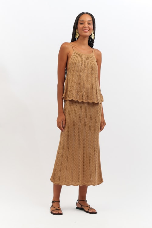 Blusa Amarracao Tricot Lurex Bege - foto 2
