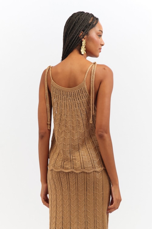 Blusa Amarracao Tricot Lurex Bege - foto 5