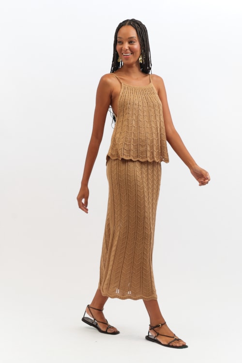 Blusa Amarracao Tricot Lurex Bege - foto 4