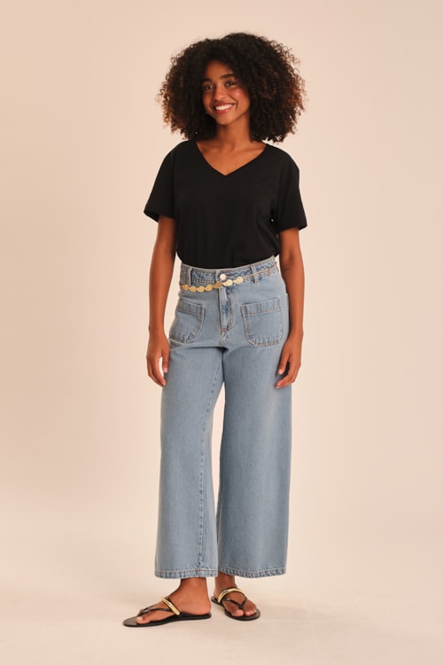 Blusa Basica Gola V Preto - foto 2