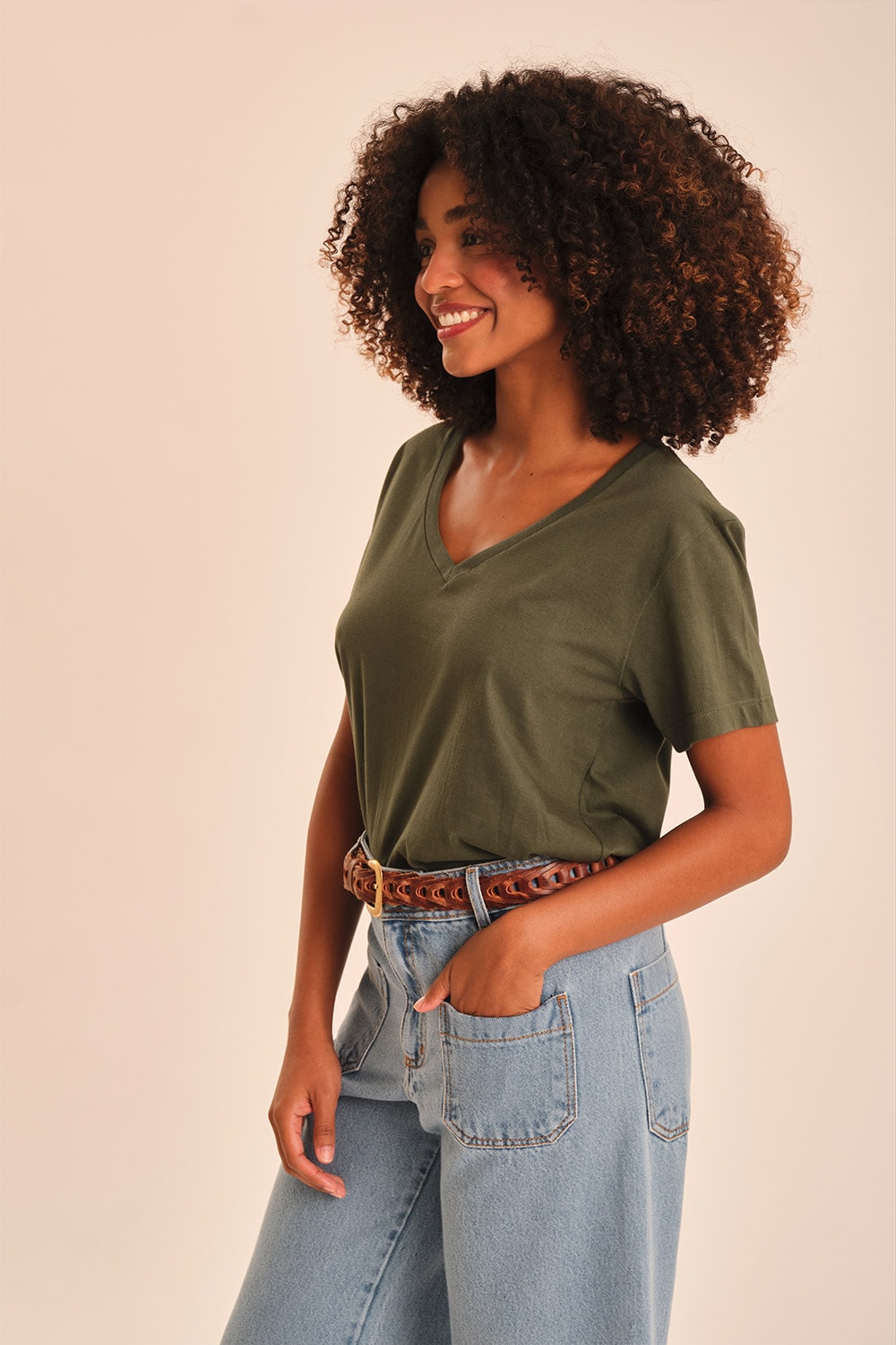 Blusa Basica Gola V Verde Jade