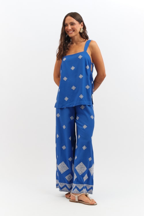 Blusa Bordado Geometrico Azul Gruta - foto 2