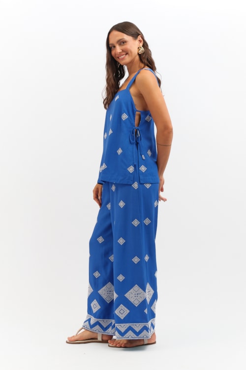 Blusa Bordado Geometrico Azul Gruta - foto 4