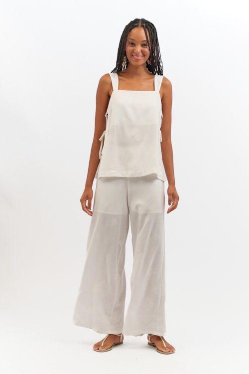 Blusa Bordado Geometrico Branco - foto 1