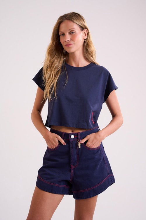 Blusa Bordado Lagosta Azul Marinho - foto 4