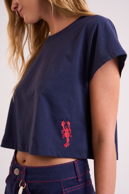 Blusa Bordado Lagosta Azul Marinho - foto 5