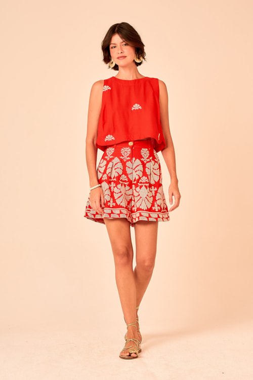 Blusa Bordado Tropical Vermelho - foto 2