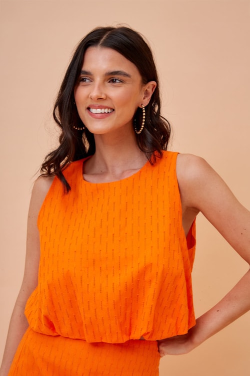 Blusa Bossa Maquinetado Laranja Tangerina - foto 2