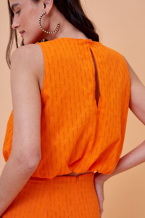 Blusa Bossa Maquinetado Laranja Tangerina - foto 3