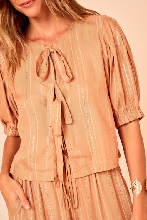 Blusa Chevron Lurex Bege - foto 2