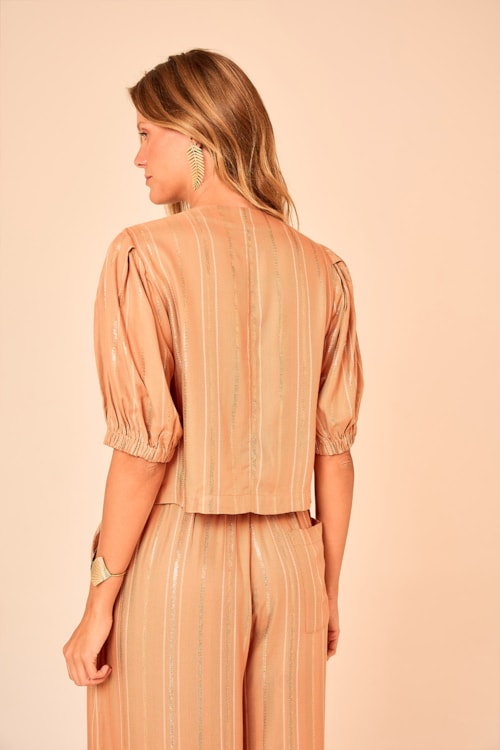 Blusa Chevron Lurex Bege - foto 6