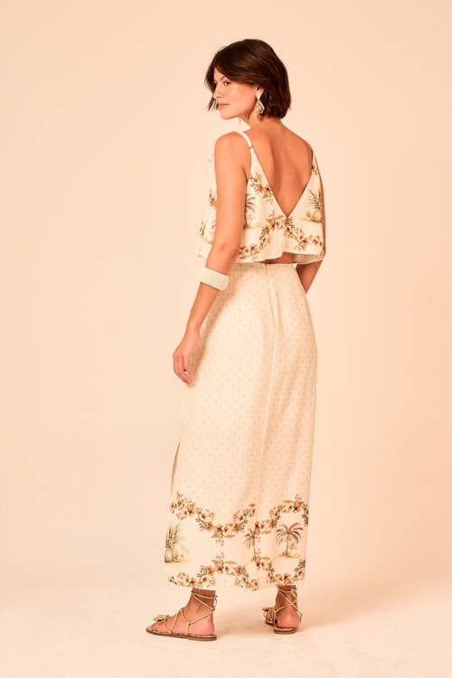 Blusa Cropped Barrado Tropical Estampado - foto 3