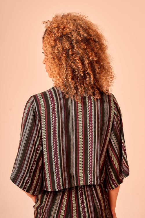 Blusa Cropped Listrado Bordado Estampado - foto 3