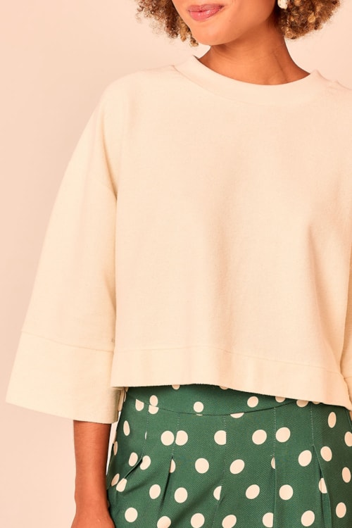 Blusa Cropped Manga Moletom Perola - foto 4