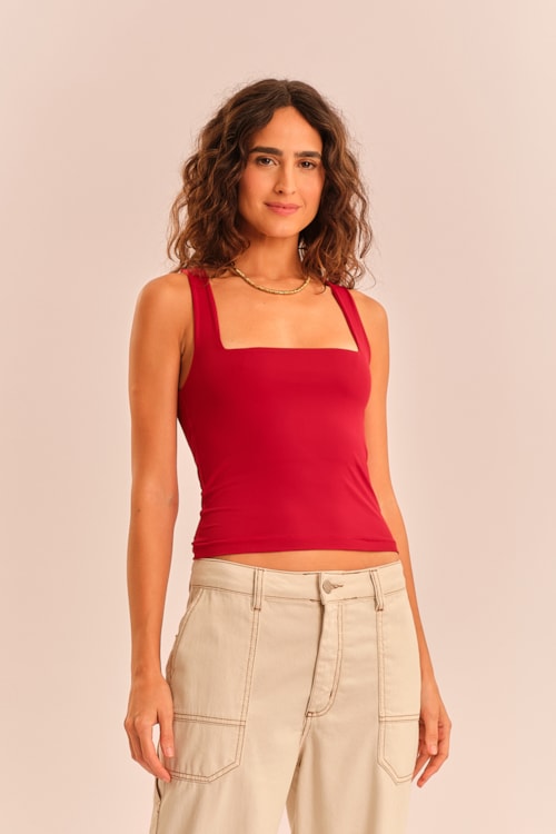 Blusa Decote Quadrado Vermelho Melancia - foto 1