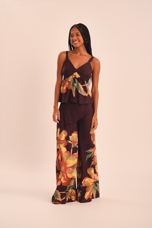 Blusa Floral Castanho Estampado - foto 1
