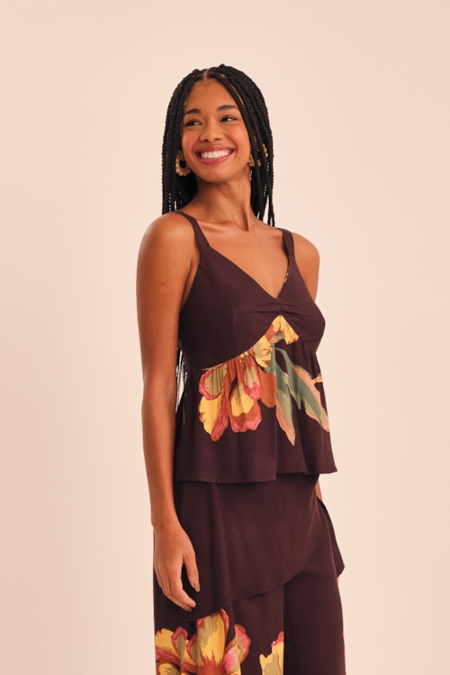 Blusa Floral Castanho Estampado - foto 2