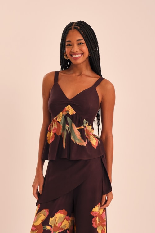 Blusa Floral Castanho Estampado - foto 3