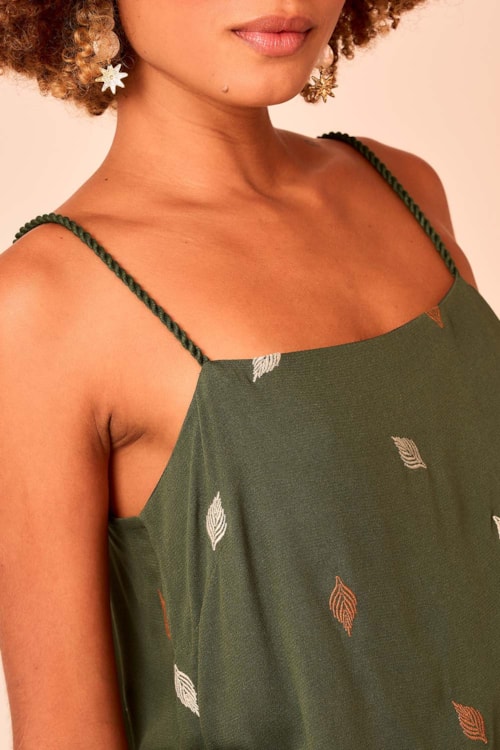 Blusa Folha Bordada Verde Selva - foto 2