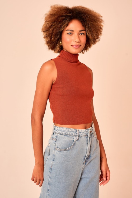 Blusa Gola Alta Marrom Mascavo - foto 2