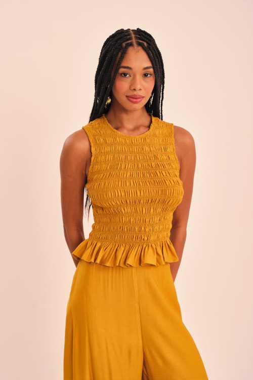 Blusa Leque Amarelo Camelo - foto 1