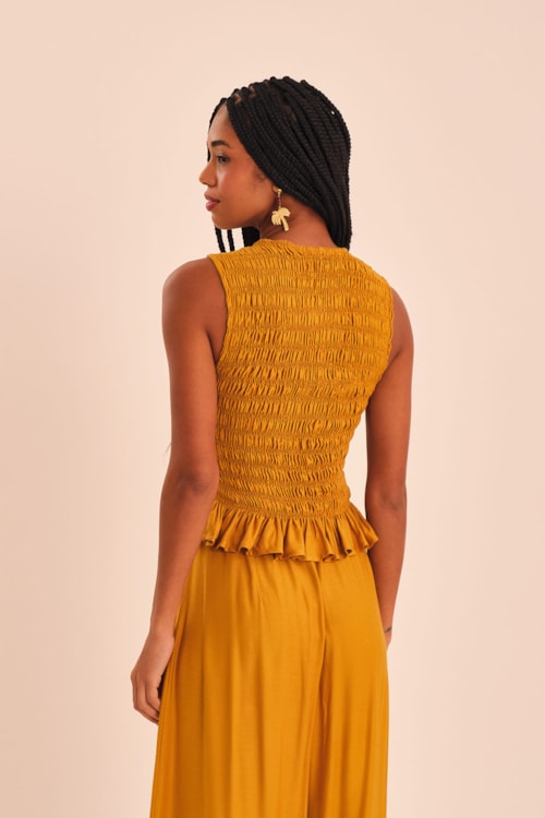 Blusa Leque Amarelo Camelo - foto 2