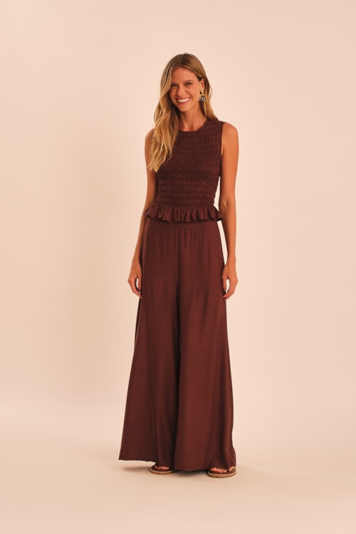 Blusa Leque Marrom Cafe - foto 1