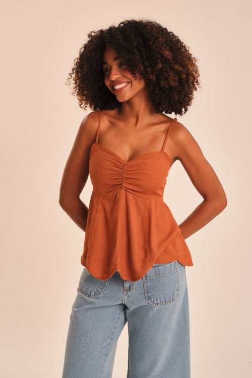Blusa Linho Detalhe Caramelo - foto 1
