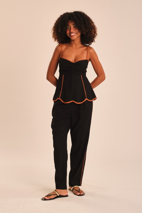 Blusa Linho Detalhe Preto - foto 1
