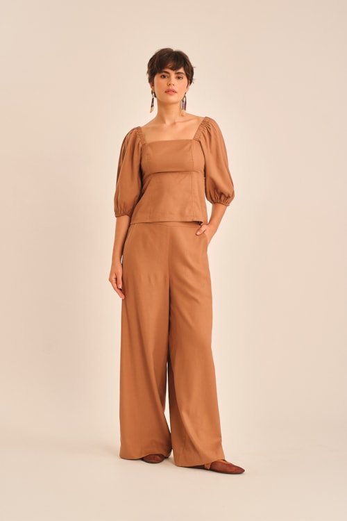 Blusa Linho Miragem Bege Tahine - foto 3