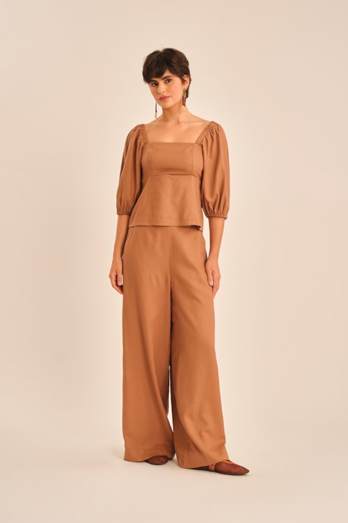 Blusa Linho Miragem Bege Tahine - foto 10