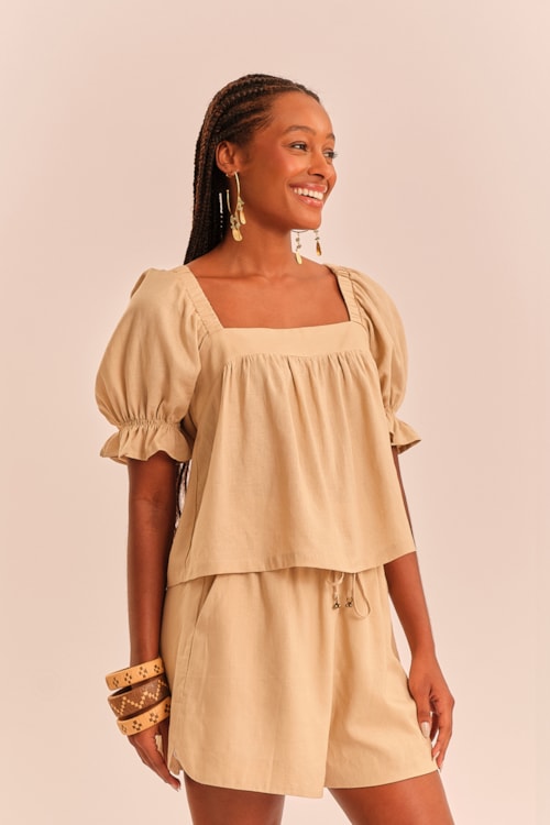 Blusa Linho Solare Areia - foto 3