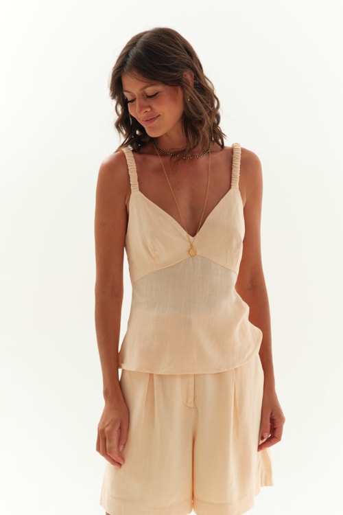 Blusa Linho Texturas Basica Areia - foto 1