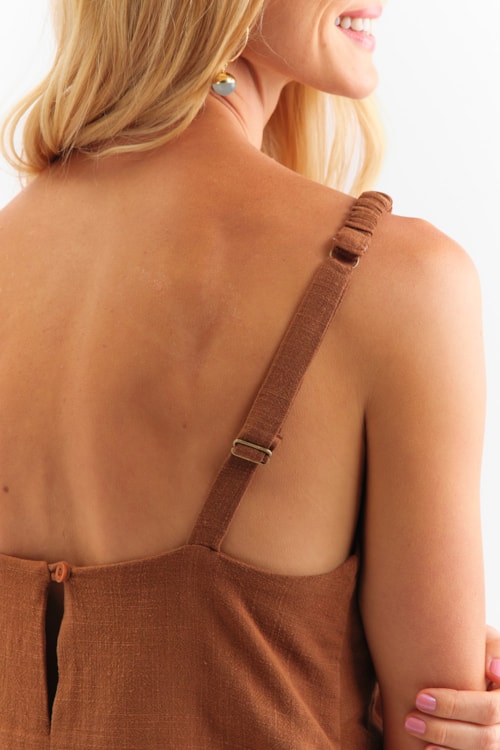 Blusa Linho Texturas Basica Marrom Argila - foto 3