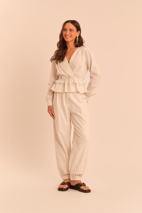 Blusa Listra Lina Bege Natural - foto 1