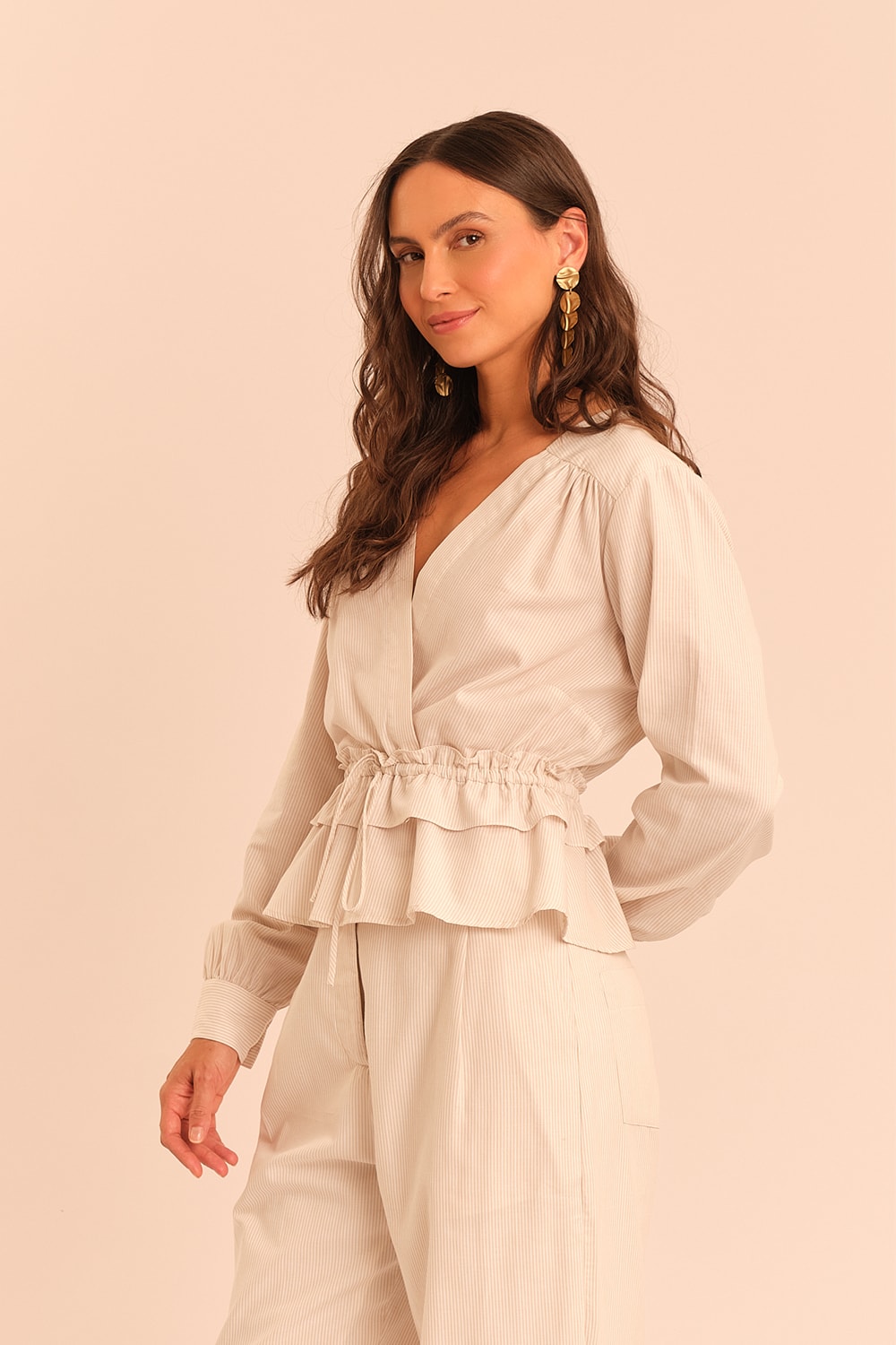 Blusa Listra Lina Bege Natural