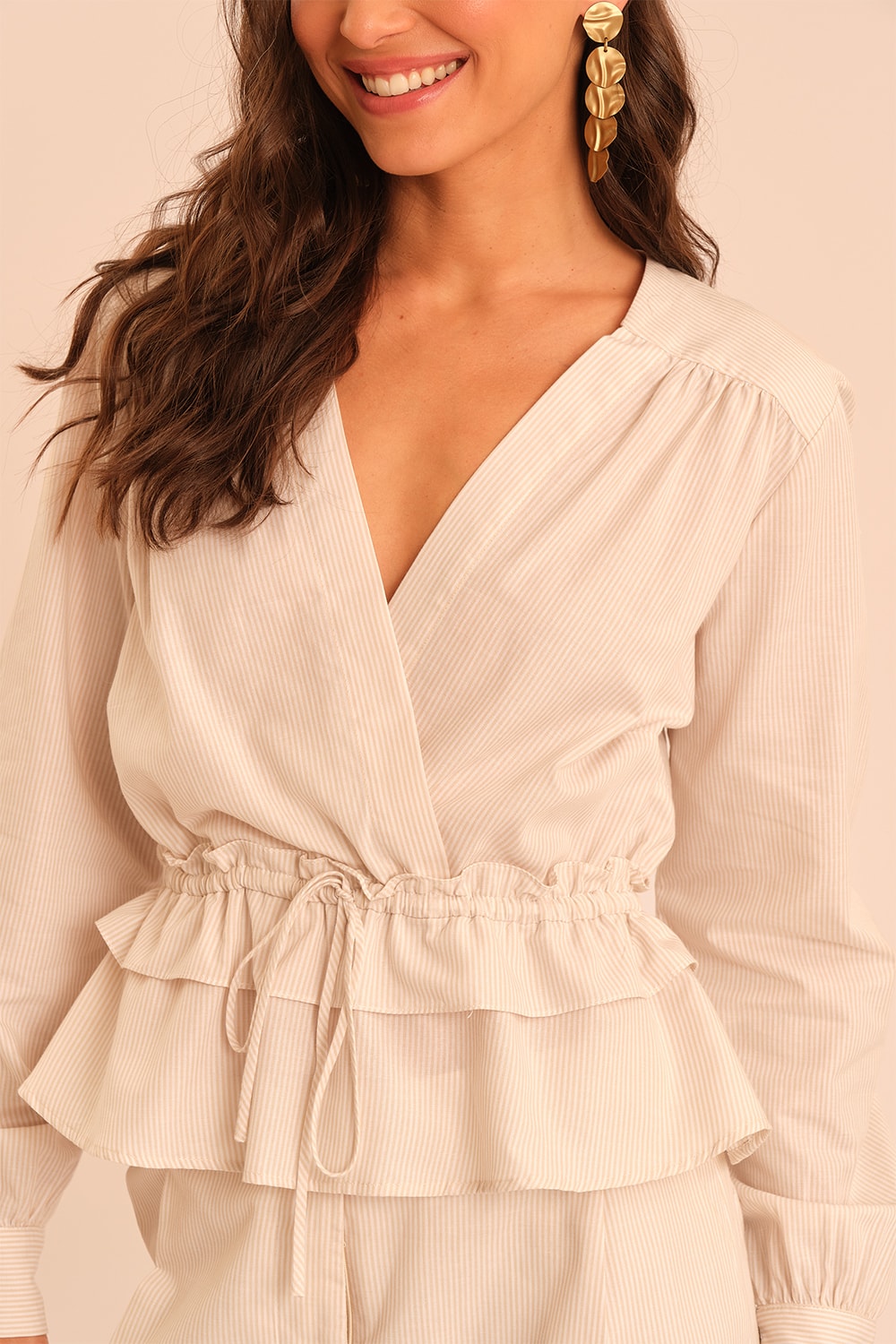 Blusa Listra Lina Bege Natural