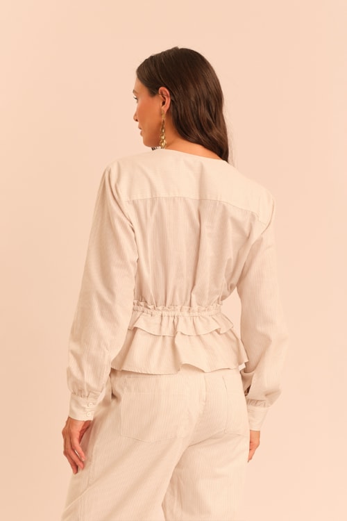 Blusa Listra Lina Bege Natural - foto 4