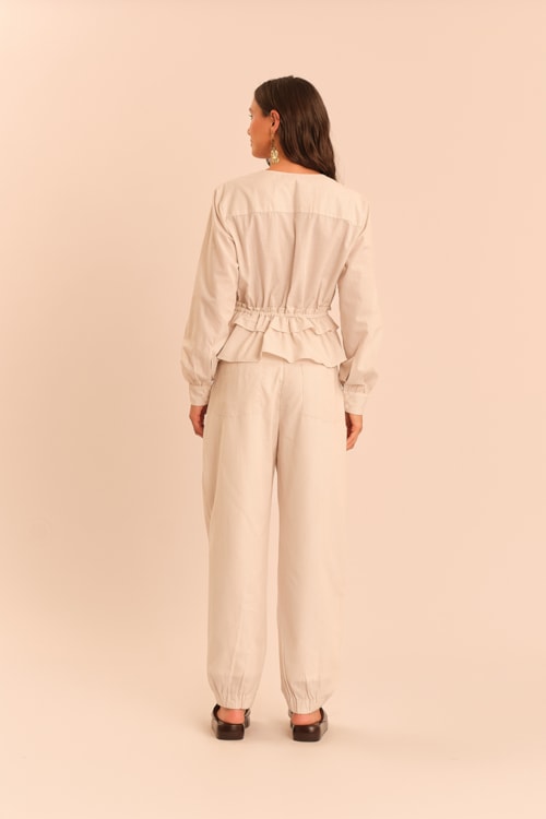 Blusa Listra Lina Bege Natural - foto 5
