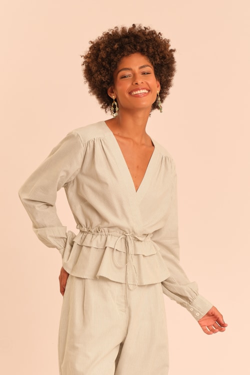 Blusa Listra Lina Verde Musgo - foto 1