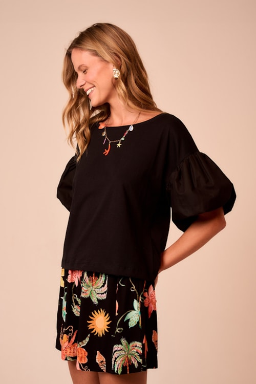 Blusa Malha Manga Bufante Preto - foto 2