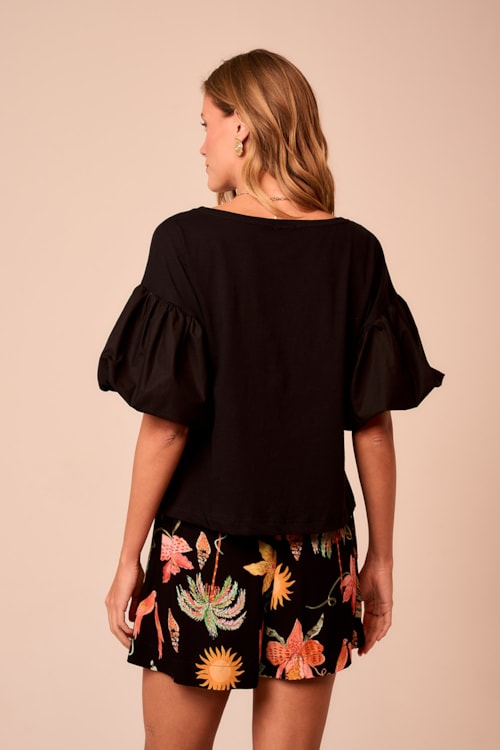 Blusa Malha Manga Bufante Preto - foto 3