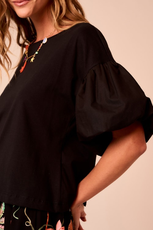 Blusa Malha Manga Bufante Preto - foto 4