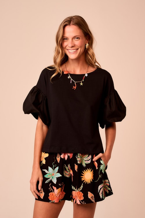 Blusa Malha Manga Bufante Preto - foto 1