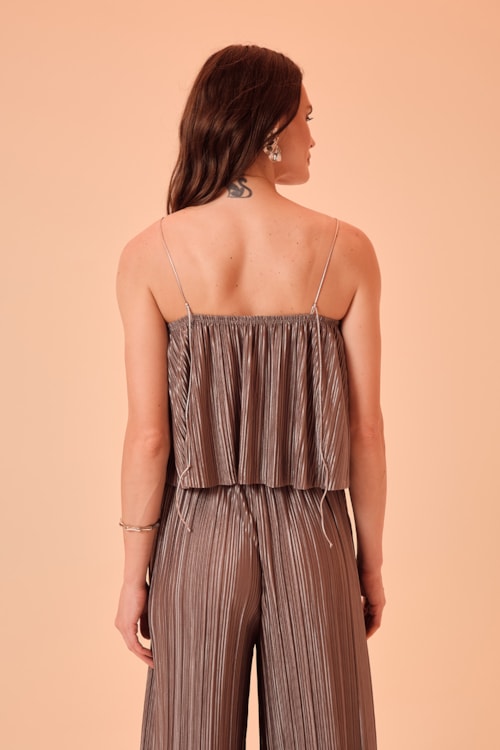 Blusa Malha Plissada Prata - foto 4