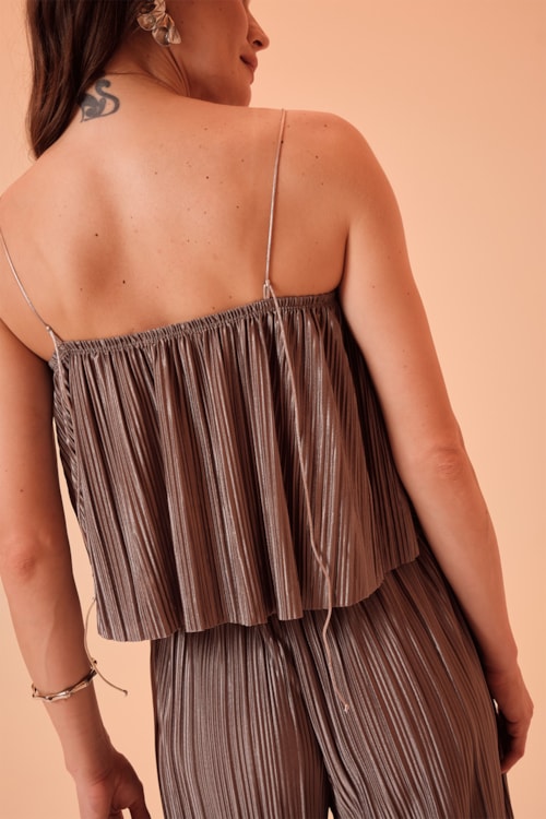 Blusa Malha Plissada Prata - foto 5