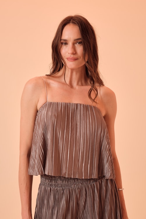 Blusa Malha Plissada Prata - foto 1