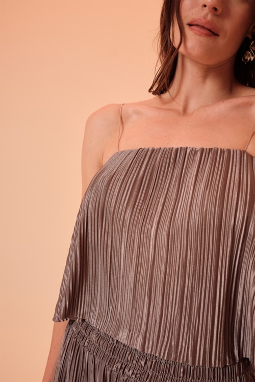Blusa Malha Plissada Prata - foto 2