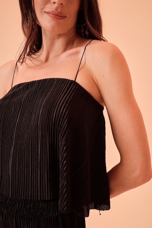 Blusa Malha Plissada Preto - foto 2