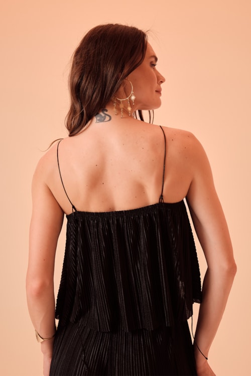 Blusa Malha Plissada Preto - foto 4
